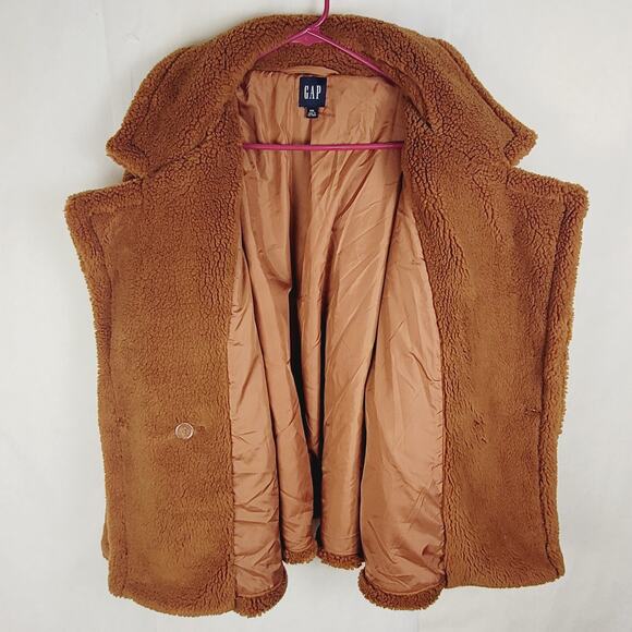 Gap brown sherpa double breasted teddy coat Size XXL Retro Cozycore Cabin - Picture 6 of 9